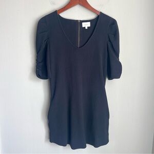Anthropologie Deletta Short Puff Sleeve Textured Black Dress Size Small